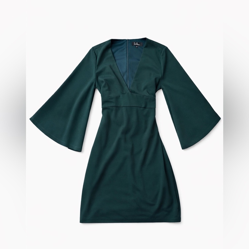 Lulus Glimpse of Glamour Forest Green Bell Sleeve Bodycon Dress – Size L - Picture 4 of 5